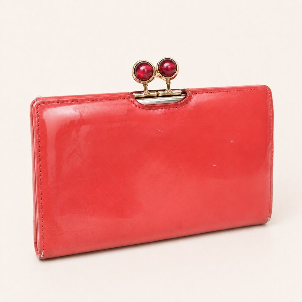 Ted Baker London Red Patent Bobble Clasp Wallet 7 Inch